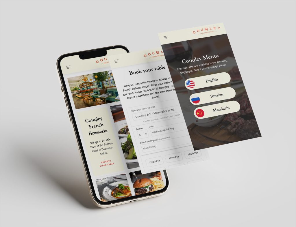 Booking a table and choosing a menu language on mobile